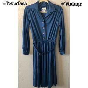 VINTAGE! Long Sleeve Polyester MIDI Dres